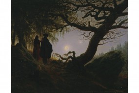 Kunstdruck Friedrich, Mann und Frau in Betrachtung des Mondes