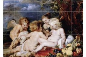 Wandbild Rubens (groß), Christus mit dem Johannesknaben und Engeln
